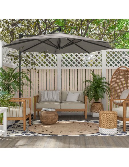 Outsunny 3 m Cantilever Banana Parasol with Cross Base, 360° Rotation Patio Umbrella with Crank Handle, Tilt, Dark Grey 84D-314V - pic 48822 | FastDaddyshop