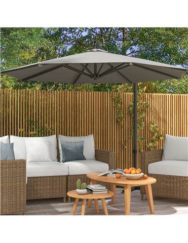 Outsunny 3 m Cantilever Banana Parasol with Cross Base, 360° Rotation Patio Umbrella with Crank Handle, Tilt, Light Grey 84D-314