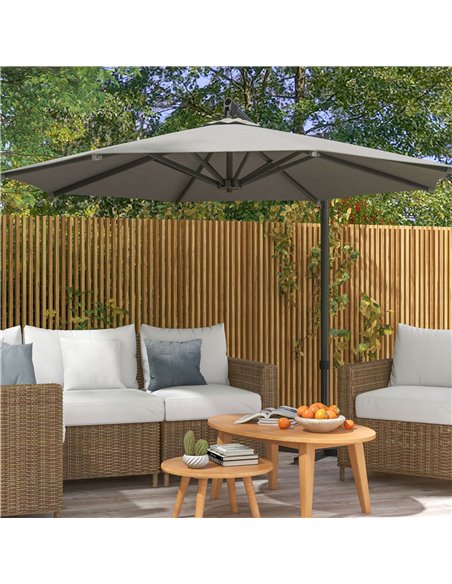 Outsunny 3 m Cantilever Banana Parasol with Cross Base, 360° Rotation Patio Umbrella with Crank Handle, Tilt, Light Grey 84D-314 - pic 48824 | FastDaddyshop