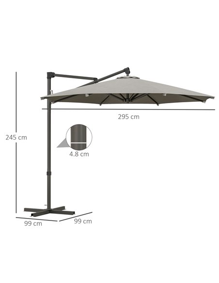 Outsunny 3 m Cantilever Banana Parasol with Cross Base, 360° Rotation Patio Umbrella with Crank Handle, Tilt, Light Grey 84D-314 - pic 48825 | FastDaddyshop