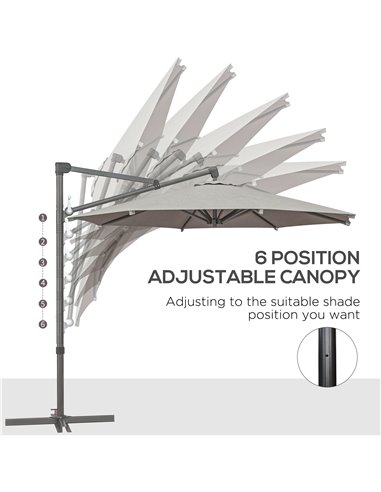Outsunny 3 m Cantilever Banana Parasol with Cross Base, 360° Rotation Patio Umbrella with Crank Handle, Tilt, Light Grey 84D-314