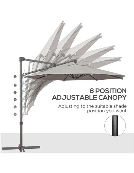 Outsunny 3 m Cantilever Banana Parasol with Cross Base, 360° Rotation Patio Umbrella with Crank Handle, Tilt, Light Grey 84D-314 - pic 48827 | FastDaddyshop