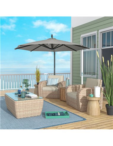 Outsunny 3 m Cantilever Banana Parasol with Cross Base, 360° Rotation Patio Umbrella with Crank Handle, Tilt, Light Grey 84D-314