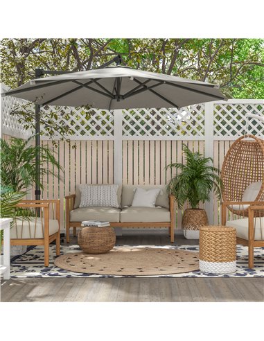 Outsunny 3 m Cantilever Banana Parasol with Cross Base, 360° Rotation Patio Umbrella with Crank Handle, Tilt, Light Grey 84D-314