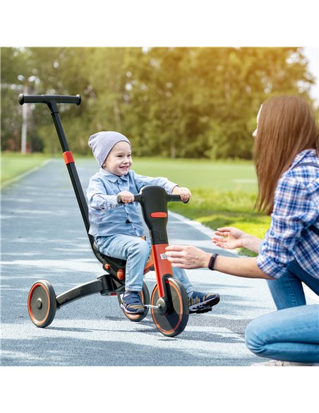 HOMCOM 4-in-1 Tricycle for Kids, Baby Trike with Adjustable Push Handle, Detachable Foot Rest for 18-60 Months, Red - pic 4884 | FastDaddyshop