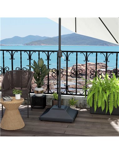 Outsunny 60kg Square Parasol Base with Wheels, 38mm, 48mm Heavy Duty Plastic Umbrella Stand, Fillable Parasol Stand for Outdoor 