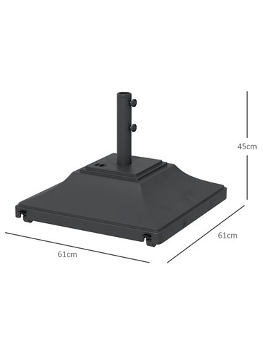 Outsunny 60kg Square Parasol Base with Wheels, 38mm, 48mm Heavy Duty Plastic Umbrella Stand, Fillable Parasol Stand for Outdoor 