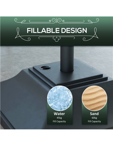 Outsunny 60kg Square Parasol Base with Wheels, 38mm, 48mm Heavy Duty Plastic Umbrella Stand, Fillable Parasol Stand for Outdoor 