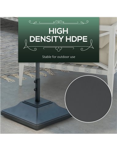 Outsunny 60kg Square Parasol Base with Wheels, 38mm, 48mm Heavy Duty Plastic Umbrella Stand, Fillable Parasol Stand for Outdoor 