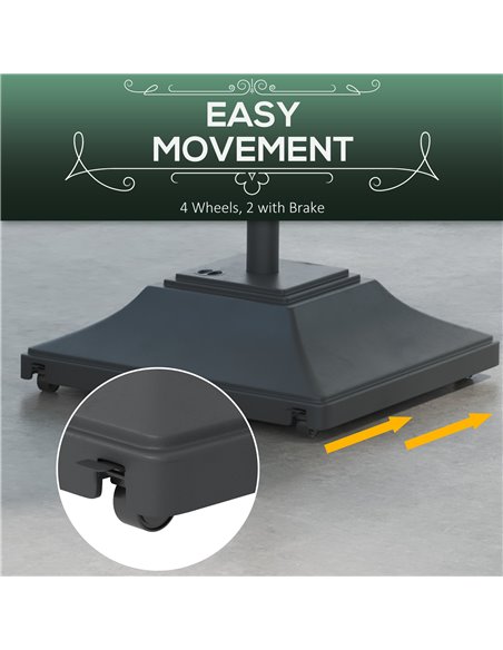 Outsunny 60kg Square Parasol Base with Wheels, 38mm, 48mm Heavy Duty Plastic Umbrella Stand, Fillable Parasol Stand for Outdoor  - pic 48847 | FastDaddyshop