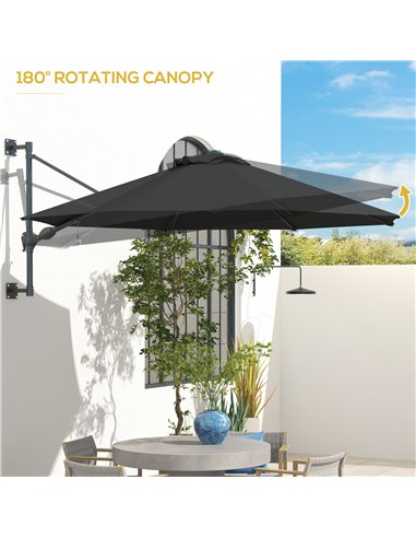 Outsunny Wall Mounted Umbrella with Vent, Garden Patio Parasol Umbrella Sun Shade Canopy, Charcoal Grey 84D-311V00CG