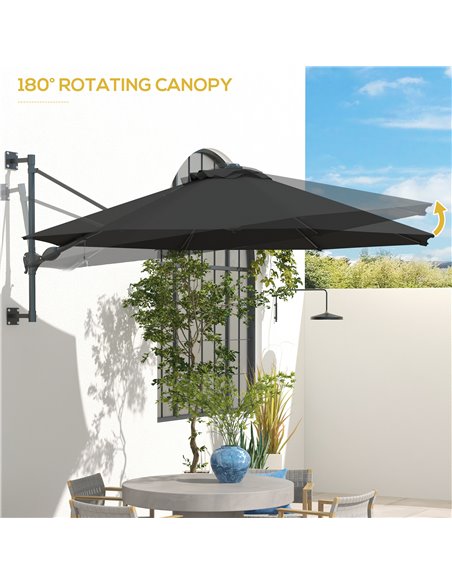 Outsunny Wall Mounted Umbrella with Vent, Garden Patio Parasol Umbrella Sun Shade Canopy, Charcoal Grey 84D-311V00CG - pic 48853 | FastDaddyshop