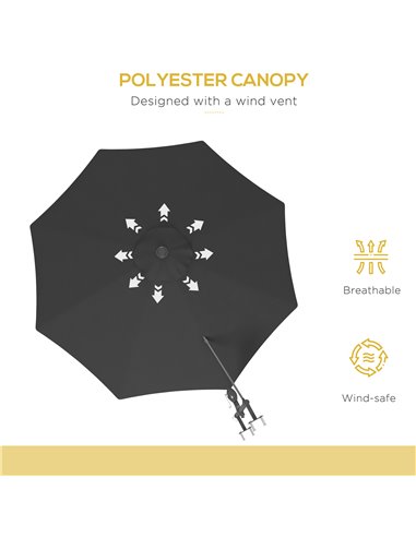 Outsunny Wall Mounted Umbrella with Vent, Garden Patio Parasol Umbrella Sun Shade Canopy, Charcoal Grey 84D-311V00CG