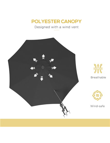 Outsunny Wall Mounted Umbrella with Vent, Garden Patio Parasol Umbrella Sun Shade Canopy, Charcoal Grey 84D-311V00CG - pic 48855 | FastDaddyshop