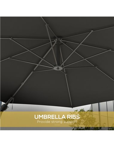 Outsunny Wall Mounted Umbrella with Vent, Garden Patio Parasol Umbrella Sun Shade Canopy, Charcoal Grey 84D-311V00CG