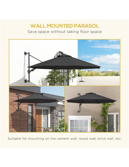 Outsunny Wall Mounted Umbrella with Vent, Garden Patio Parasol Umbrella Sun Shade Canopy, Charcoal Grey 84D-311V00CG - pic 48857 | FastDaddyshop