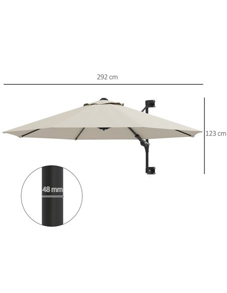 Outsunny Wall Mounted Umbrella with Vent, Garden Patio Parasol Umbrella Sun Shade Canopy, Beige 84D-311V00BG - pic 48861 | FastDaddyshop