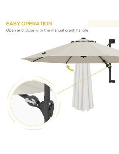 Outsunny Wall Mounted Umbrella with Vent, Garden Patio Parasol Umbrella Sun Shade Canopy, Beige 84D-311V00BG