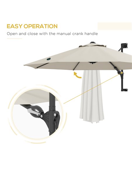Outsunny Wall Mounted Umbrella with Vent, Garden Patio Parasol Umbrella Sun Shade Canopy, Beige 84D-311V00BG - pic 48863 | FastDaddyshop