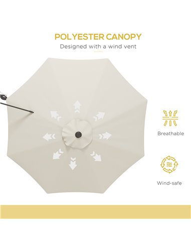 Outsunny Wall Mounted Umbrella with Vent, Garden Patio Parasol Umbrella Sun Shade Canopy, Beige 84D-311V00BG