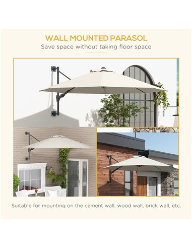 Outsunny Wall Mounted Umbrella with Vent, Garden Patio Parasol Umbrella Sun Shade Canopy, Beige 84D-311V00BG