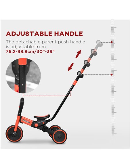 HOMCOM 4-in-1 Tricycle for Kids, Baby Trike with Adjustable Push Handle, Detachable Foot Rest for 18-60 Months, Red - pic 4887 | FastDaddyshop
