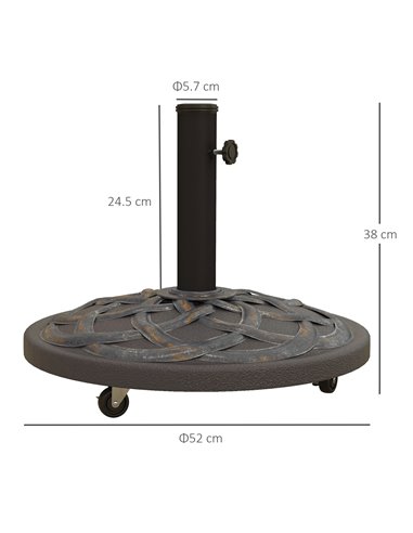Outsunny 27kg Rolling Parasol Base with Wheels, Heavy Duty Concrete Umbrella Stand with Decorative Base, Bronze Tone 84D-308V00T