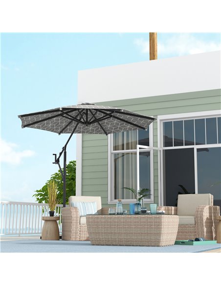 Outsunny 3(m) Convertible Cantilever Parasol and Centre-post Garden Parasol with Cross Base, 360° Rotation Banana Parasol with C - pic 48878 | FastDaddyshop