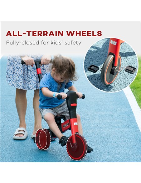 HOMCOM 4-in-1 Tricycle for Kids, Baby Trike with Adjustable Push Handle, Detachable Foot Rest for 18-60 Months, Red - pic 4888 | FastDaddyshop