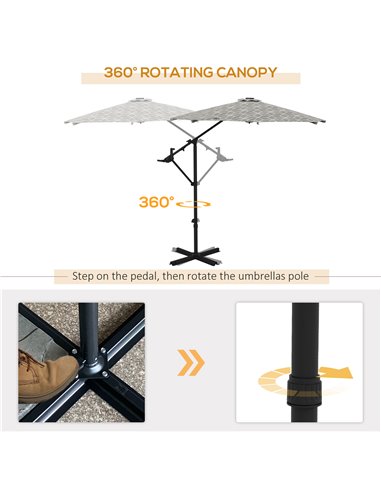 Outsunny 3(m) Convertible Cantilever Parasol and Centre-post Garden Parasol with Cross Base, 360° Rotation Banana Parasol with C