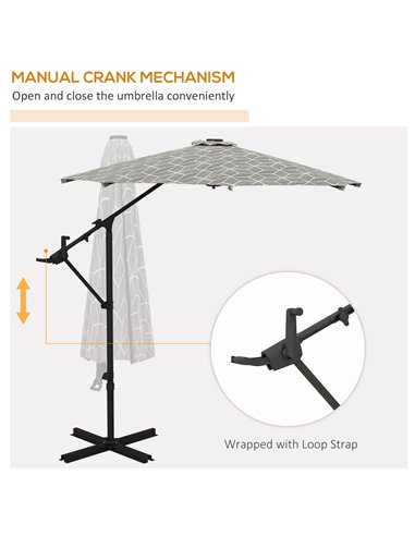 Outsunny 3(m) Convertible Cantilever Parasol and Centre-post Garden Parasol with Cross Base, 360° Rotation Banana Parasol with C