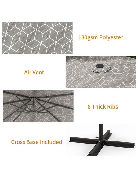 Outsunny 3(m) Convertible Cantilever Parasol and Centre-post Garden Parasol with Cross Base, 360° Rotation Banana Parasol with C - pic 48883 | FastDaddyshop
