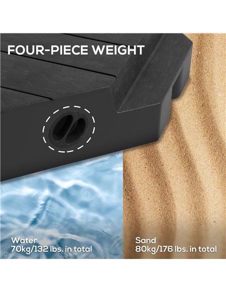 Outsunny Umbrella Weights for Cantilever Parasols, Set of 4 Heavy Duty Parasol Base Weights, 80kg Sand or 60kg Water Filled, Bla - pic 48890 | FastDaddyshop