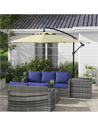 Outsunny 3x2m Cantilever Parasol with Cross Base, Banana Parasol with Crank Handle and 6 Ribs, Rectangular Hanging Patio Umbrell