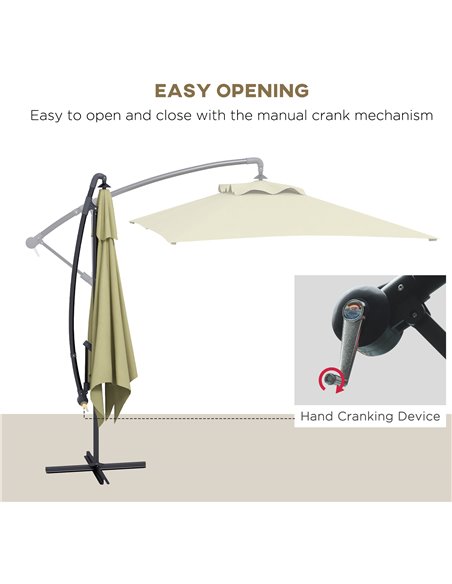Outsunny 3x2m Cantilever Parasol with Cross Base, Banana Parasol with Crank Handle and 6 Ribs, Rectangular Hanging Patio Umbrell - pic 48898 | FastDaddyshop