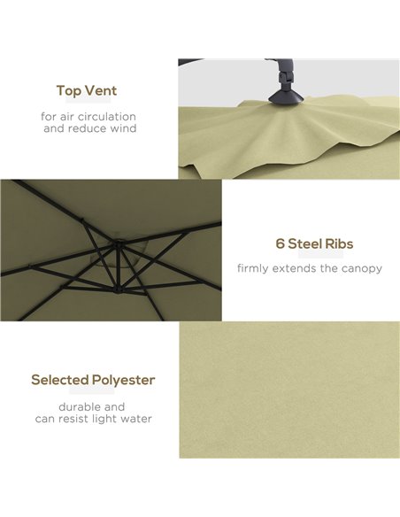 Outsunny 3x2m Cantilever Parasol with Cross Base, Banana Parasol with Crank Handle and 6 Ribs, Rectangular Hanging Patio Umbrell - pic 48899 | FastDaddyshop