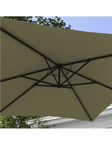 Outsunny 3x2m Cantilever Parasol with Cross Base, Banana Parasol with Crank Handle and 6 Ribs, Rectangular Hanging Patio Umbrell