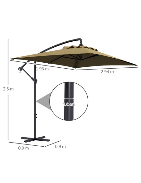 Outsunny 3x2m Cantilever Parasol with Cross Base, Banana Parasol with Crank Handle and 6 Ribs, Rectangular Hanging Patio Umbrell - pic 48906 | FastDaddyshop
