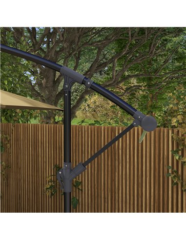 Outsunny 3x2m Cantilever Parasol with Cross Base, Banana Parasol with Crank Handle and 6 Ribs, Rectangular Hanging Patio Umbrell