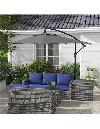 Outsunny 3x2m Cantilever Parasol with Cross Base, Banana Parasol with Crank Handle and 6 Ribs, Rectangular Hanging Patio Umbrell