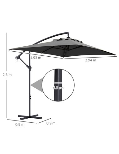 Outsunny 3x2m Cantilever Parasol with Cross Base, Banana Parasol with Crank Handle and 6 Ribs, Rectangular Hanging Patio Umbrell