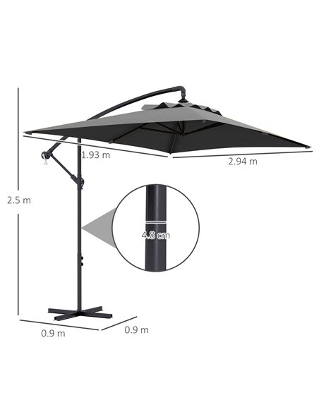 Outsunny 3x2m Cantilever Parasol with Cross Base, Banana Parasol with Crank Handle and 6 Ribs, Rectangular Hanging Patio Umbrell - pic 48915 | FastDaddyshop