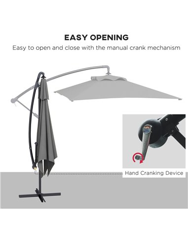 Outsunny 3x2m Cantilever Parasol with Cross Base, Banana Parasol with Crank Handle and 6 Ribs, Rectangular Hanging Patio Umbrell