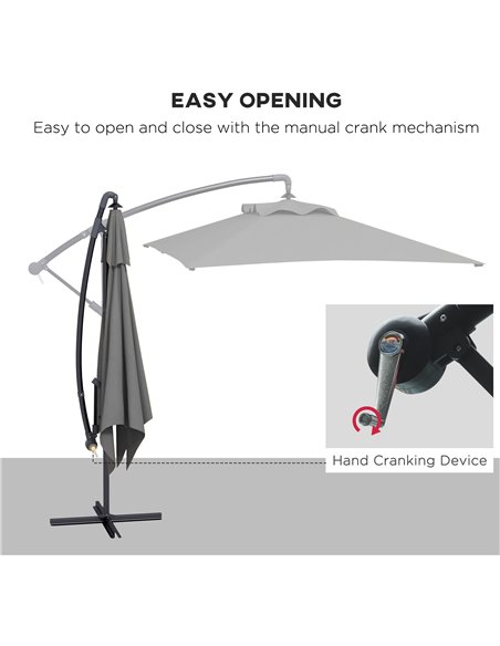 Outsunny 3x2m Cantilever Parasol with Cross Base, Banana Parasol with Crank Handle and 6 Ribs, Rectangular Hanging Patio Umbrell - pic 48916 | FastDaddyshop