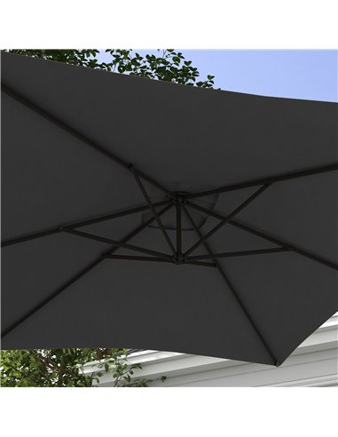 Outsunny 3x2m Cantilever Parasol with Cross Base, Banana Parasol with Crank Handle and 6 Ribs, Rectangular Hanging Patio Umbrell