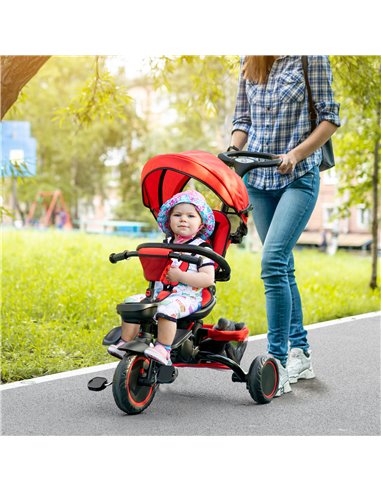 HOMCOM 7-in-1 Tricycle for Kids, Baby Trike with Rotatable Seat, Adjustable Push Handle, Safety Harness Detachable Canopy Semi-r