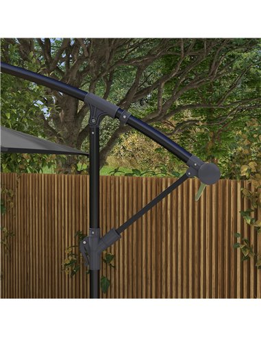 Outsunny 3x2m Cantilever Parasol with Cross Base, Banana Parasol with Crank Handle and 6 Ribs, Rectangular Hanging Patio Umbrell