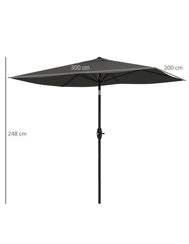 Outsunny 2 x 3(m) Garden Parasol Umbrella, Rectangular Outdoor Market Umbrella Sun Shade with Crank & Push Button Tilt, 6 Ribs, 