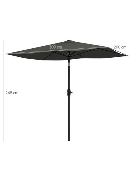 Outsunny 2 x 3(m) Garden Parasol Umbrella, Rectangular Outdoor Market Umbrella Sun Shade with Crank & Push Button Tilt, 6 Ribs,  - pic 48924 | FastDaddyshop