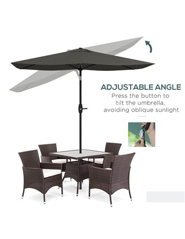 Outsunny 2 x 3(m) Garden Parasol Umbrella, Rectangular Outdoor Market Umbrella Sun Shade with Crank & Push Button Tilt, 6 Ribs, 